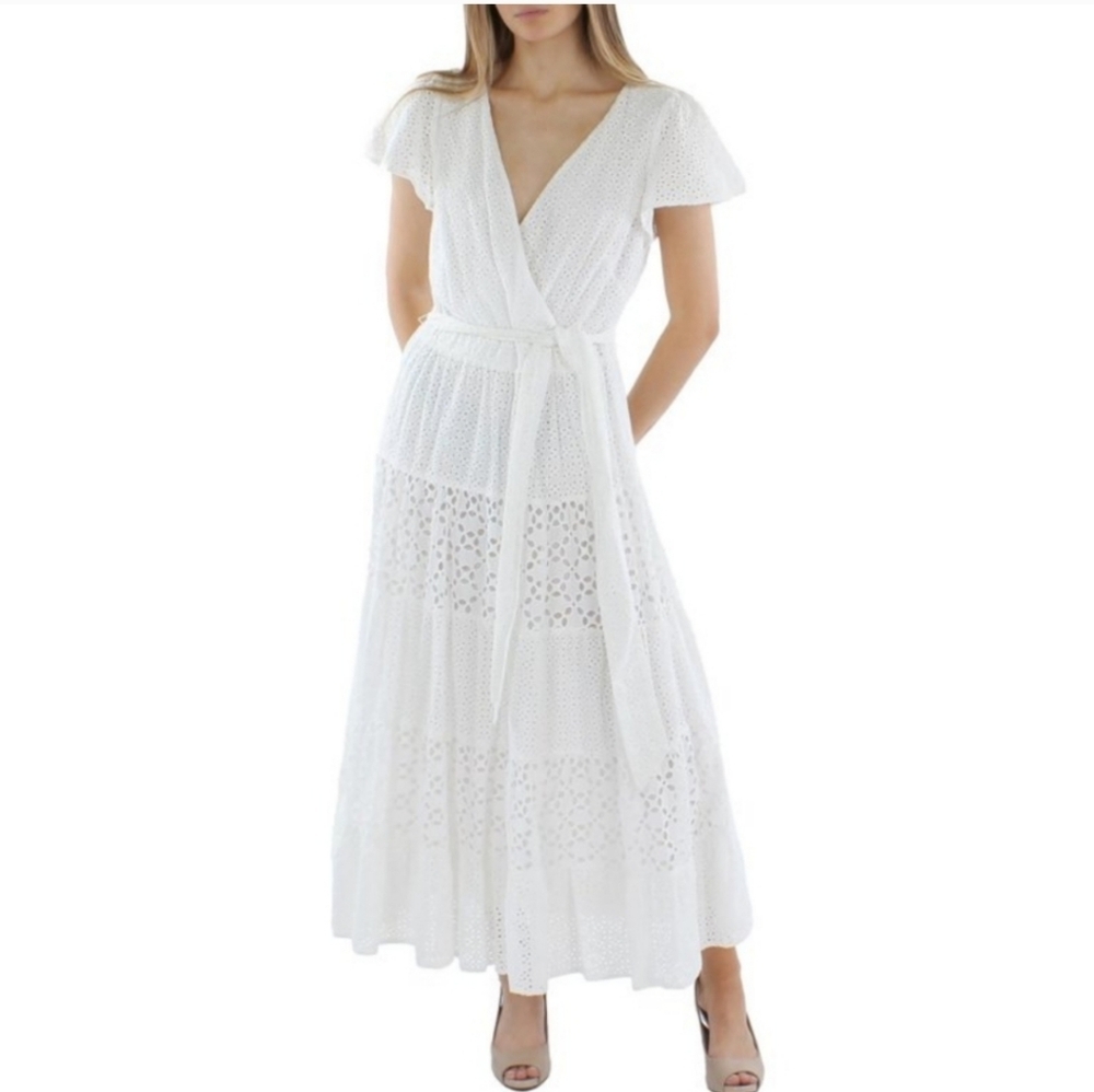 Ralph Lauren White Eyelet Wrap Dress NWT Size 14